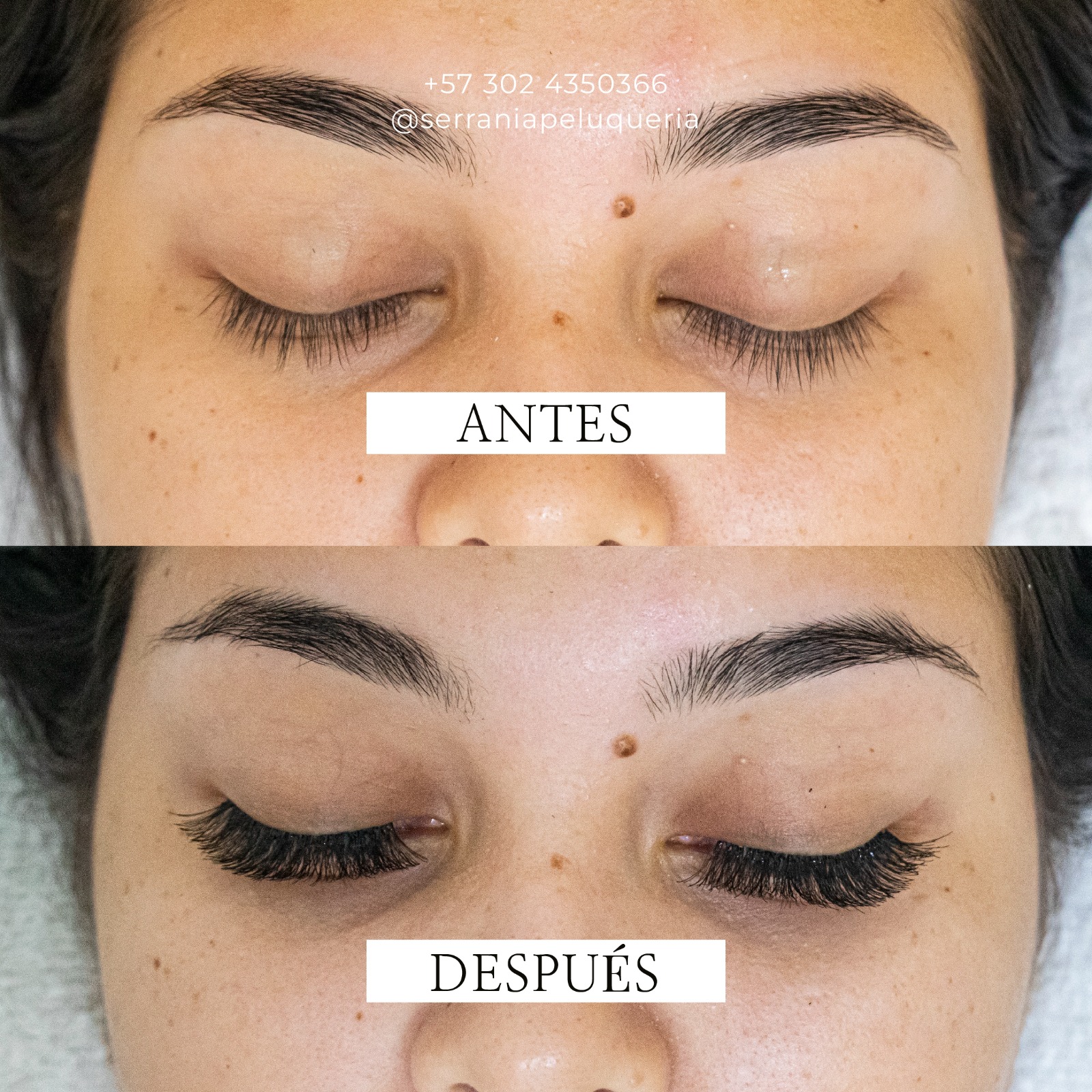 Pestañas antes y después